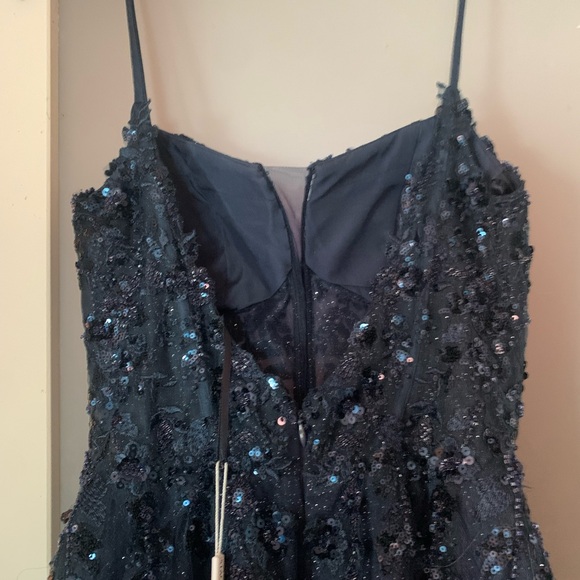 Elegant Navy Blue Sequin Prom Dress - Picture 6 of 8